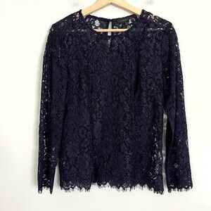 J. Crew Navy Long Sleeve Lace Top with Removable Tank Lining, Size 4 NWOT